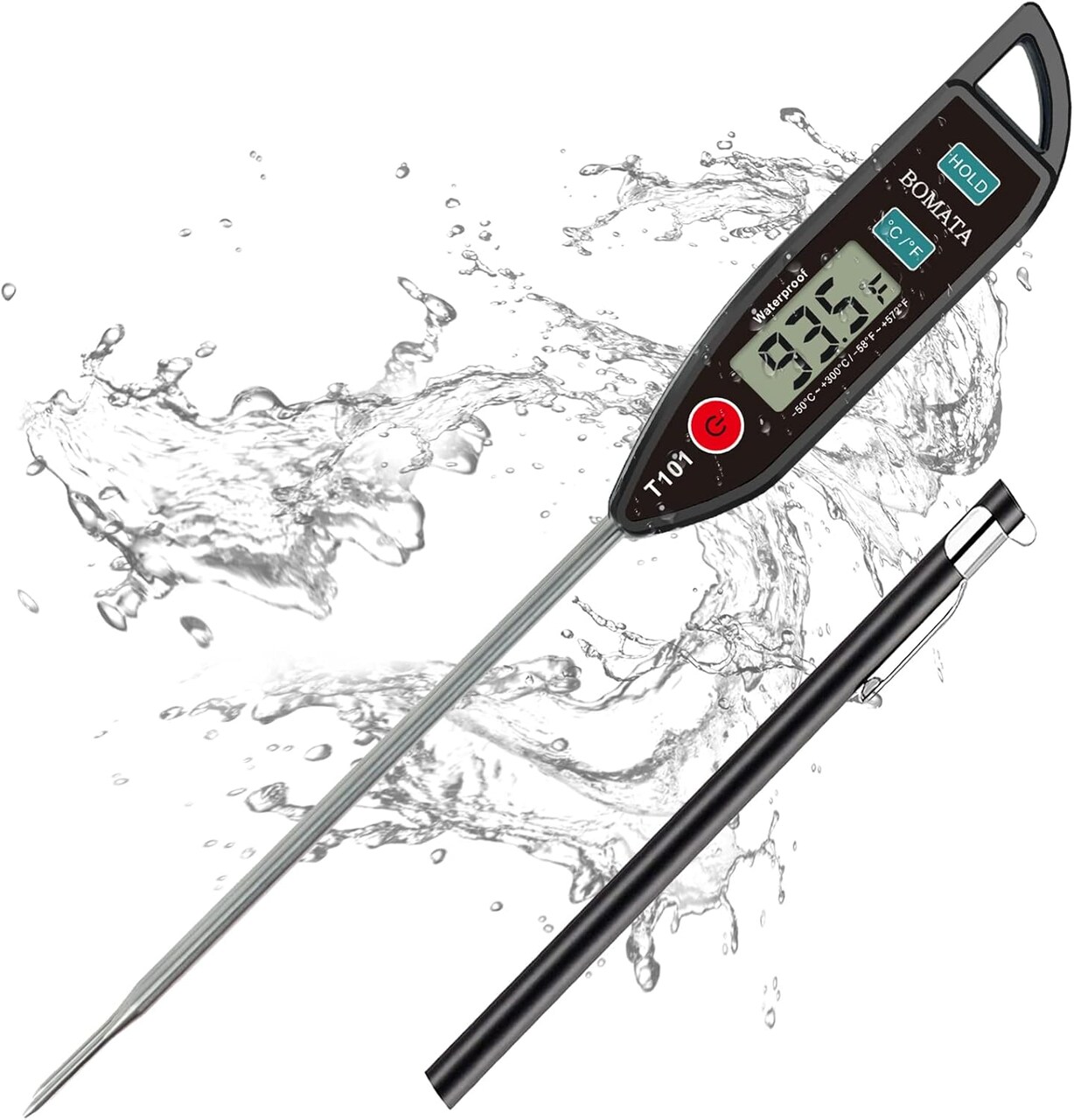 Waterproof IPX7 Thermometer for Water, Liquid, Candy Making and Cooking. Instant Read Food Thermometer (Blackk)